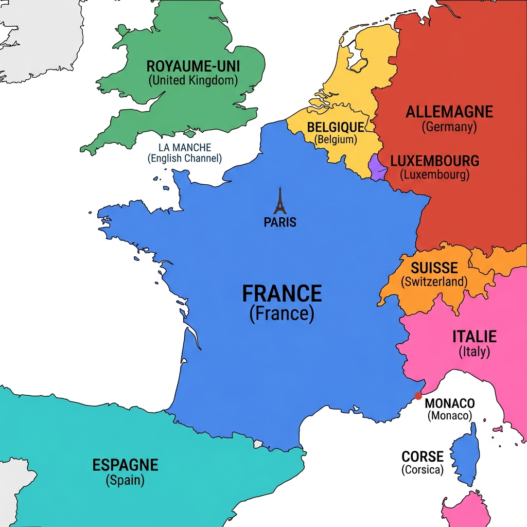 Map of France and neighboring countries